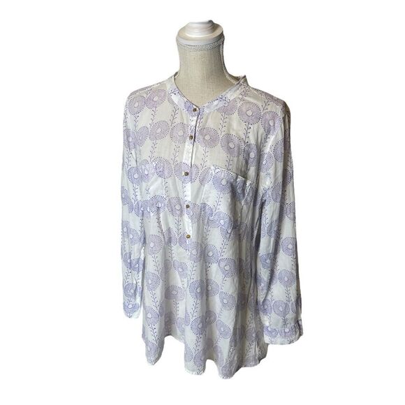 Roberta Roller Rabbit Lightweight 100% Cotton Button Down Patterned Top - Picture 9 of 14